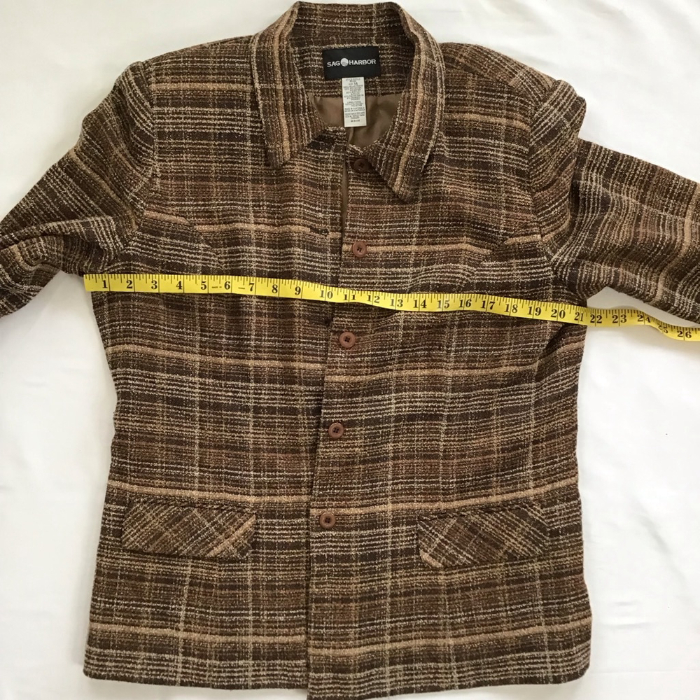 SAG HARBOR Vintage Women Brown Plaid Career Blazer, Size 14 - Picture 9 of 13